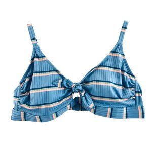 Xhilaration Bikini Top Keyhole Tie Front Ribbed Striped Cups Blue Pink Size 26W